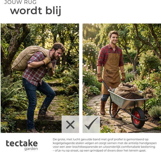 tectake® Kruiwagen - 100L - Kruiwagens met Luchtbanden - Gegalvaniseerde Kuip - Bouwkruiwagen - Antisliphandgrepen - Robuuste lastwagen - Draagkracht 250kg van Merkloos	 — afbeelding 4