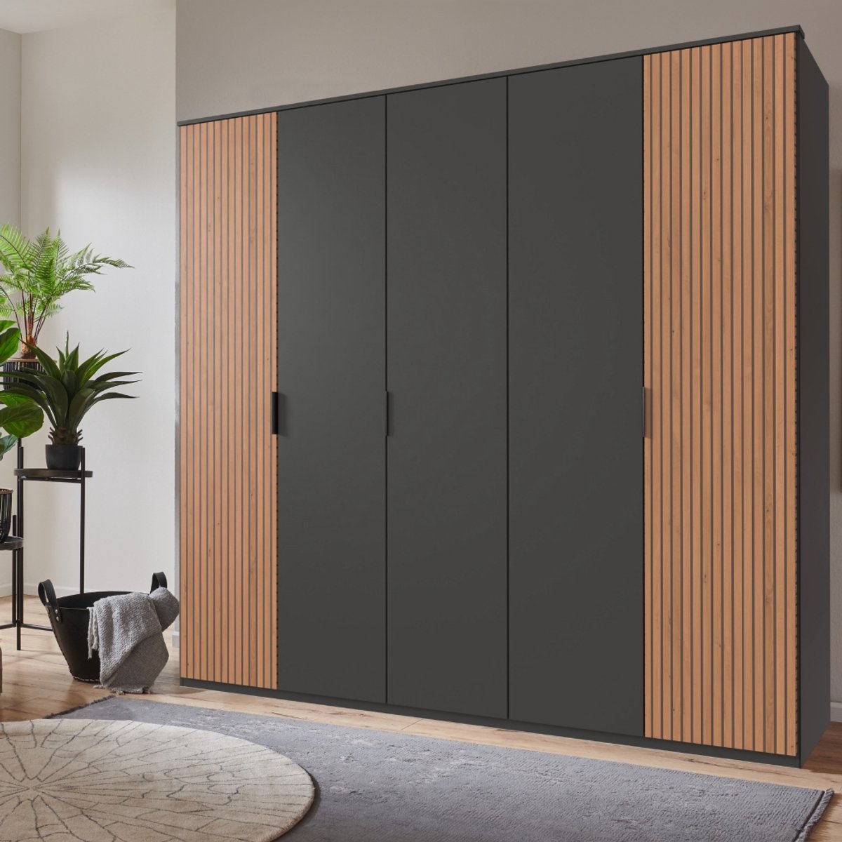 Kledingkast Veghel - Hout - Grijs - 225x210x58 cm (BxHxD)