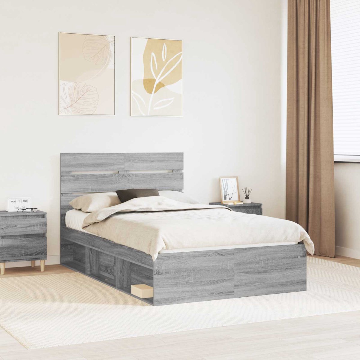 vidaXL - Bedframe - Grijs - Sonoma - 120 - x - 190 - cm - Massief - grenenhout
