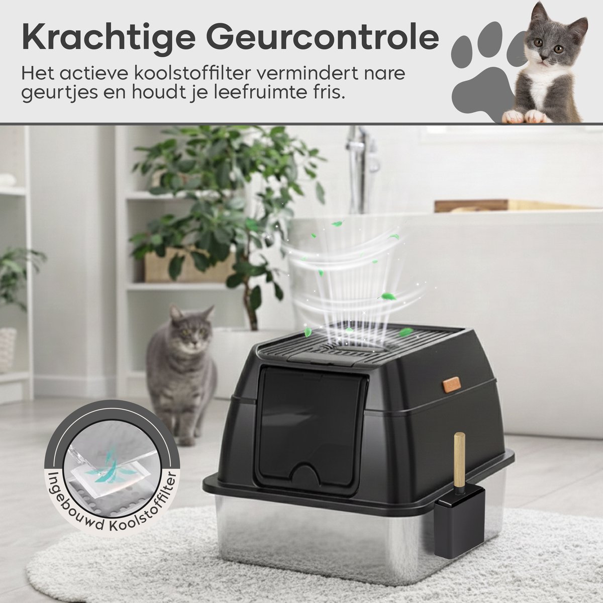 ADSafety Kattenbak RVS - Kattentoilet Roestvrijstaal - Incl. Kattenbakschep met Houde… thumbnail 3