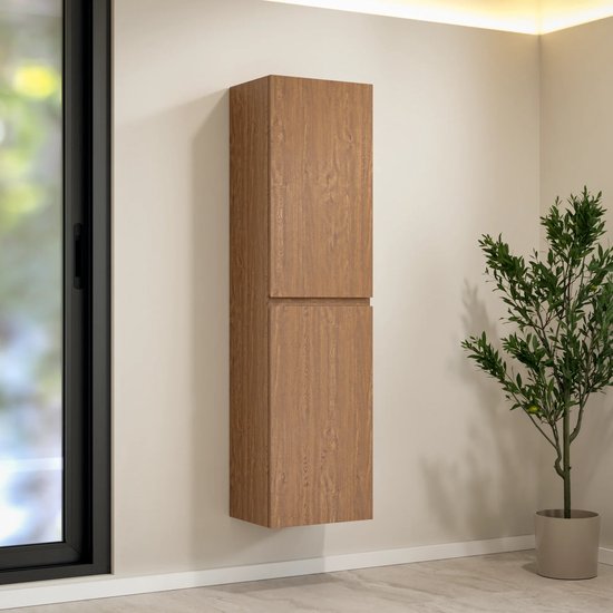 Badplaats Badkamerkast Pluto 30 x 30 x 150 cm - bruin eiken - Leen Bakker
