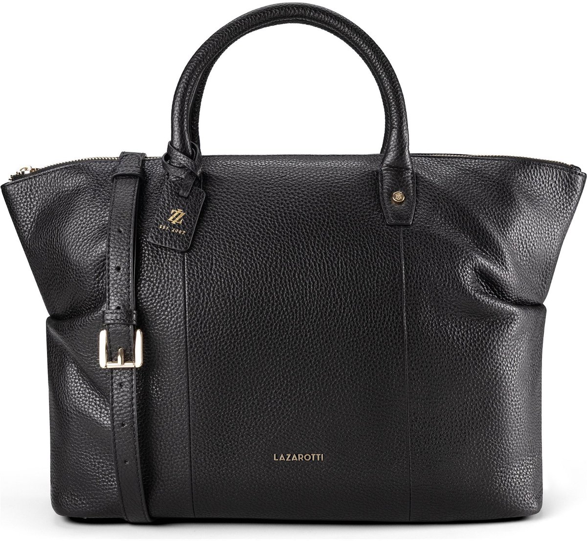 Lazarotti Leren Schoudertas Shopper Bologna Leather Icon-Bag Black Zwart