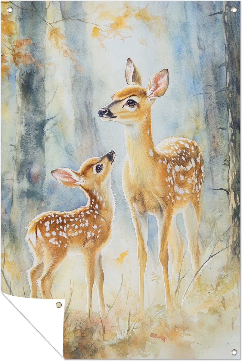 Hert met kalf - Buiten - Tuinwanddecoratie - Tuinposter - 50x75 cm