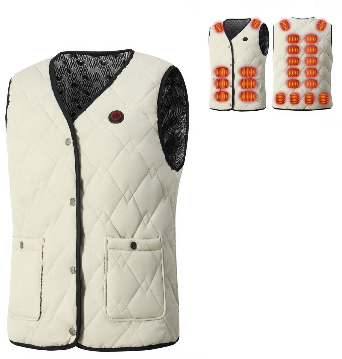Govic® verwarmde bodywarmer - off-white verwarmd vest Dames - warmte vest - elektrisch verwarmd vest - verwarmde kleding - verwarmde jas - thermo vest - Maat S