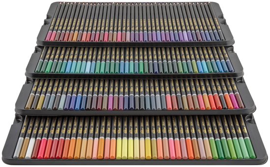 Nassau Fine Art Professional Set de 160 Crayons de couleur – Ensemble de dessin Couleurs riches et éclatantes – Crayons de couleur numérotés et codés par couleur – Comprend une feuille de test de couleur – Boîte de rangement robuste
