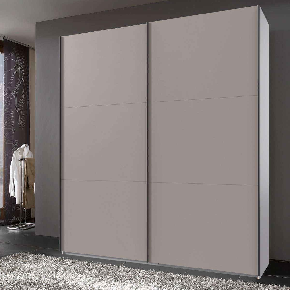 Kledingkast Oss Taupe - Schuifdeurkast 200cm breed met legplanken