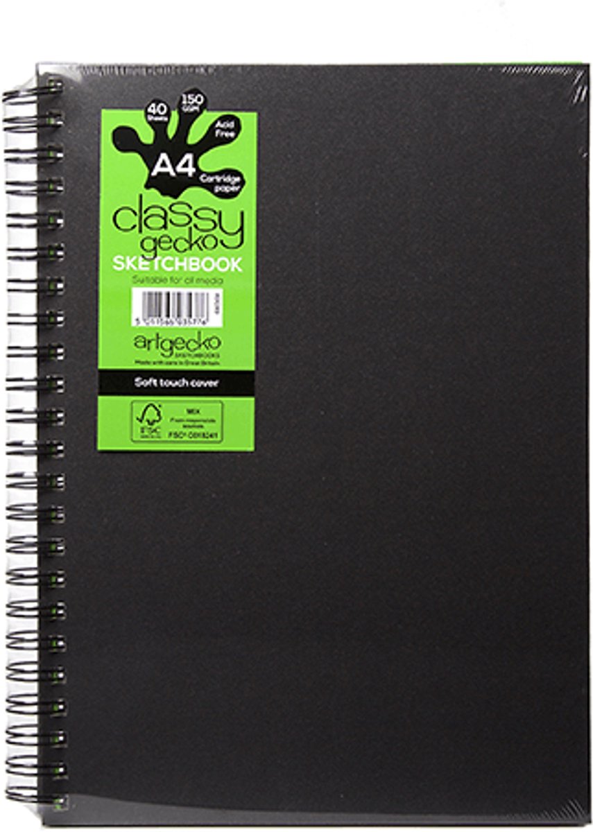 Artgecko schetsboek A4 spiraal 150gr 40 vel wit duurzaam.