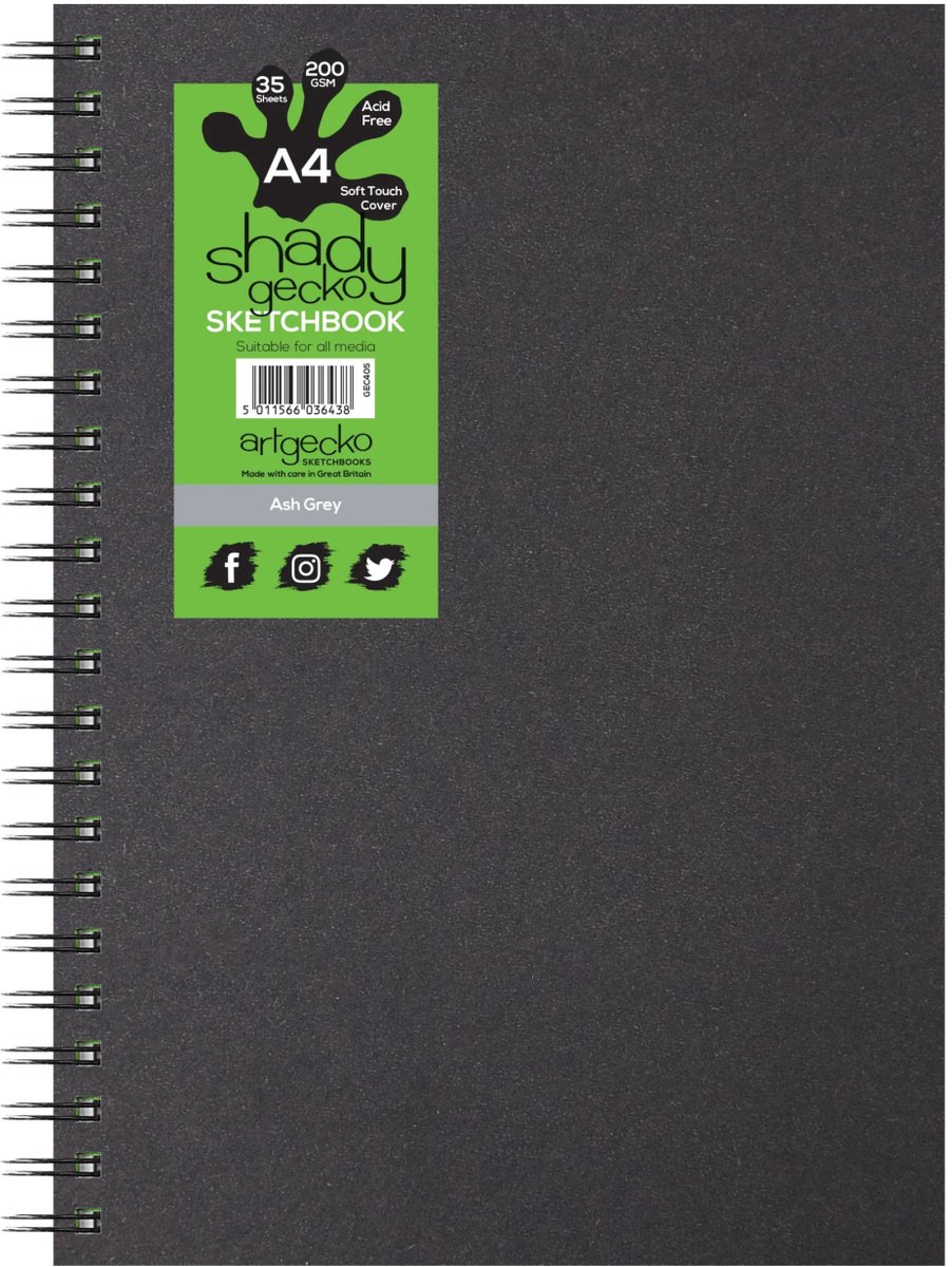 Artgecko schetsboek A4 grijs 220gr spiraal duurzaam tekenpapier.