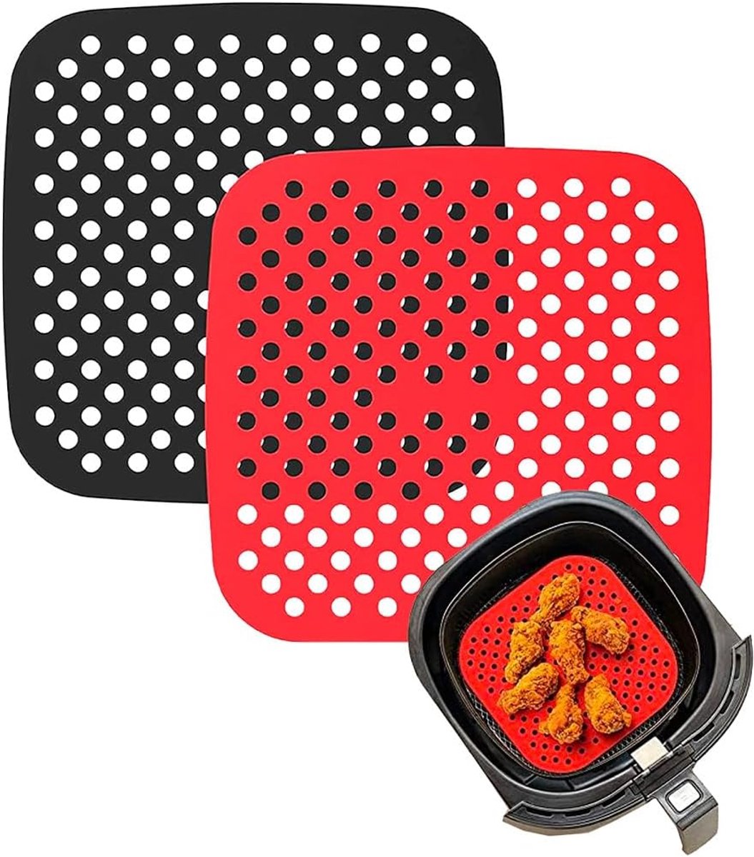 2uds Herbruikbaar bakpapier van siliconen voor luchtfriteuse, AirFryer Liner, anti-aanbaklaag, accessoires voor olievrije friteuse, vierkant, 18,6 cm