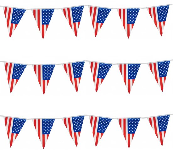 Vlaggenlijn USA/Amerika - Set van 6x stuks - 10 meter - plastic - United States - vlaggetjes - slinger - versiering