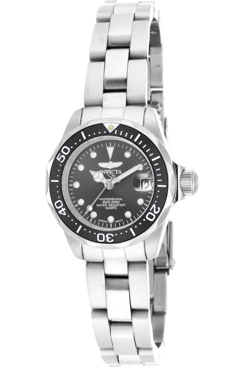 Invicta Pro Diver 17032 Dames Horloge - Waterdicht - Analoog - Quartz Uurwerk - Roestvrij Staal met zwarte Wijzerplaat - 25mm