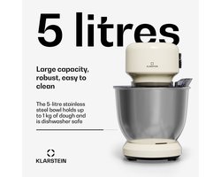 Klarstein Keukenmachine Bella Evo 1500W keukenrobot – 5 liter roestvrijstalen kom, 12 snelheden, planetaire mixfunctie, pulsefunctie, deeghaak, klopper en garde, keukenrobot voor bakken, room - voor Keuken - Knetmaschine - Rührmaschine