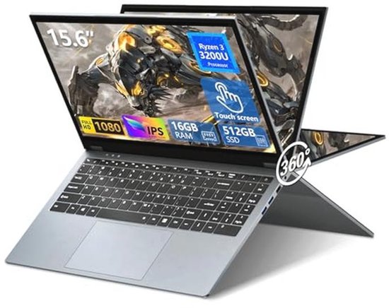 39.6 cm (15.6 inches), 2 in 1 laptop, Ryzen 3 3200U, processor, 16 GB RAM, 512 GB SSD, laptop, PC, 1080p laptop, RJ45, type C, USB 3.0, ultra-thin and lightweight