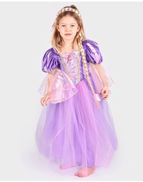 Den Goda Fen Verkleedkledij Rapunzel - Jurk met lange vlecht - 98-104cm - 2-4 jaar - Paars