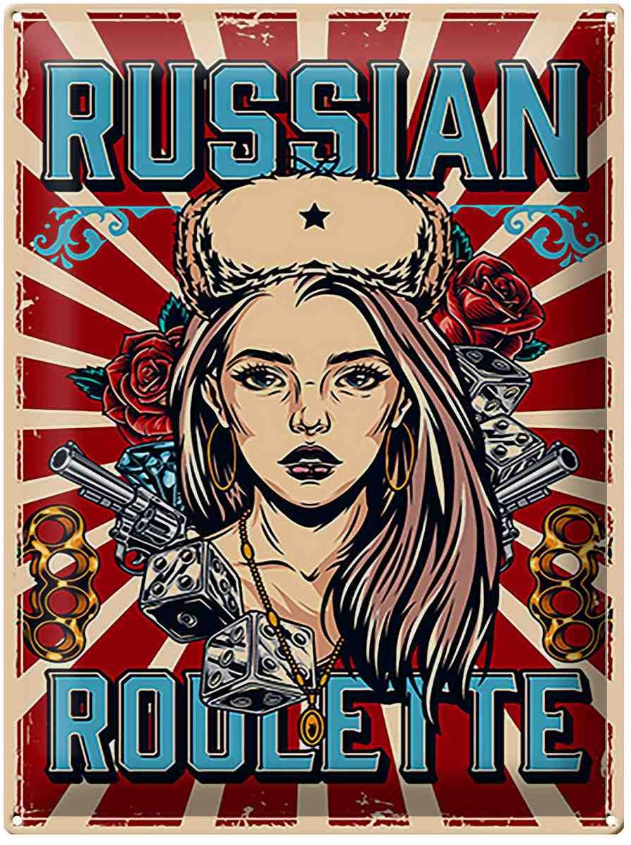 Blechschild Pinup 30x40cm russian roulette