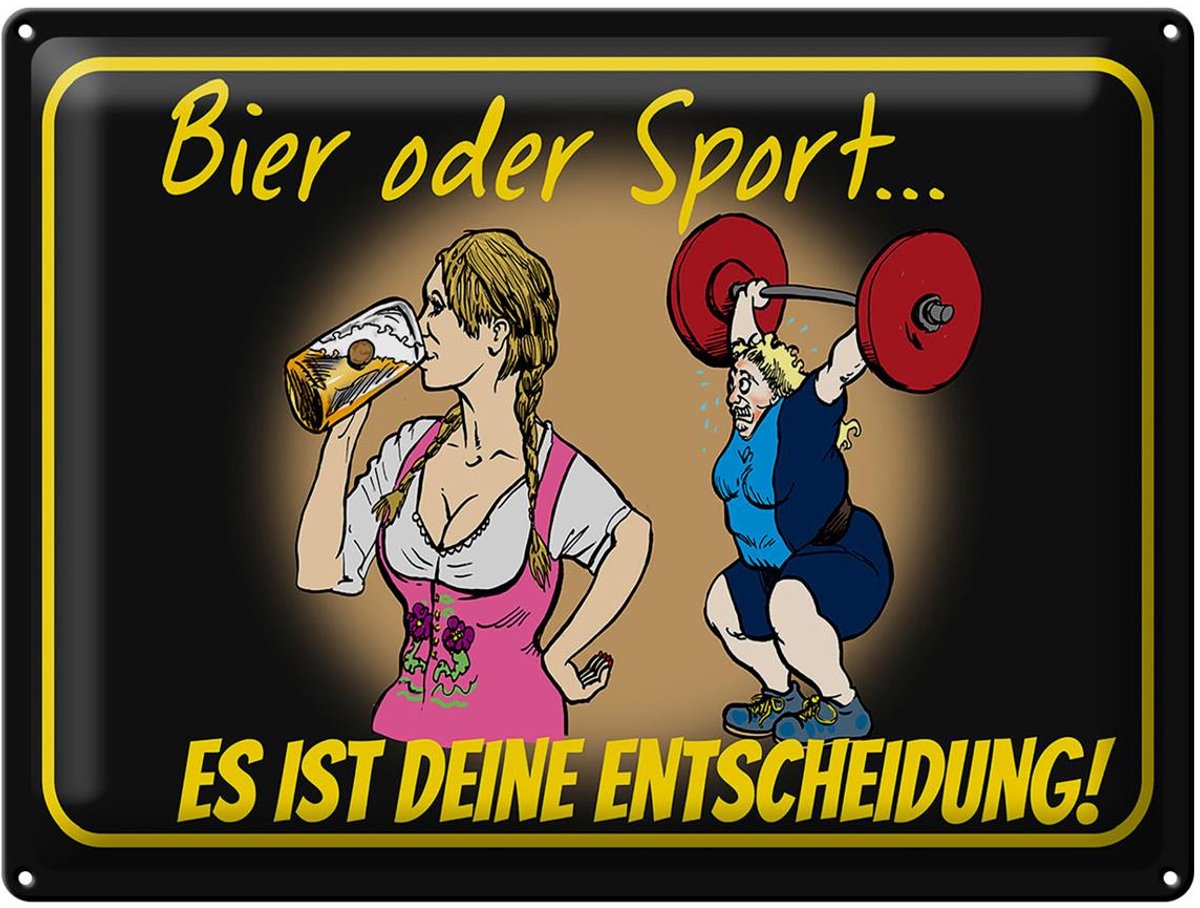 Blechschild Pinup 30x40cm Bier oder Sport Entscheidung