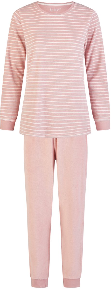 By Louise Dames Winter Pyjama Set Lang Badstof Roze Gestreept