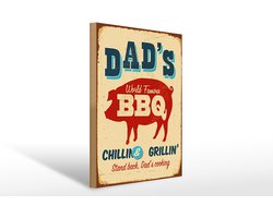 Holzschild Retro 30x40cm dad`s world famous BBQ grillin