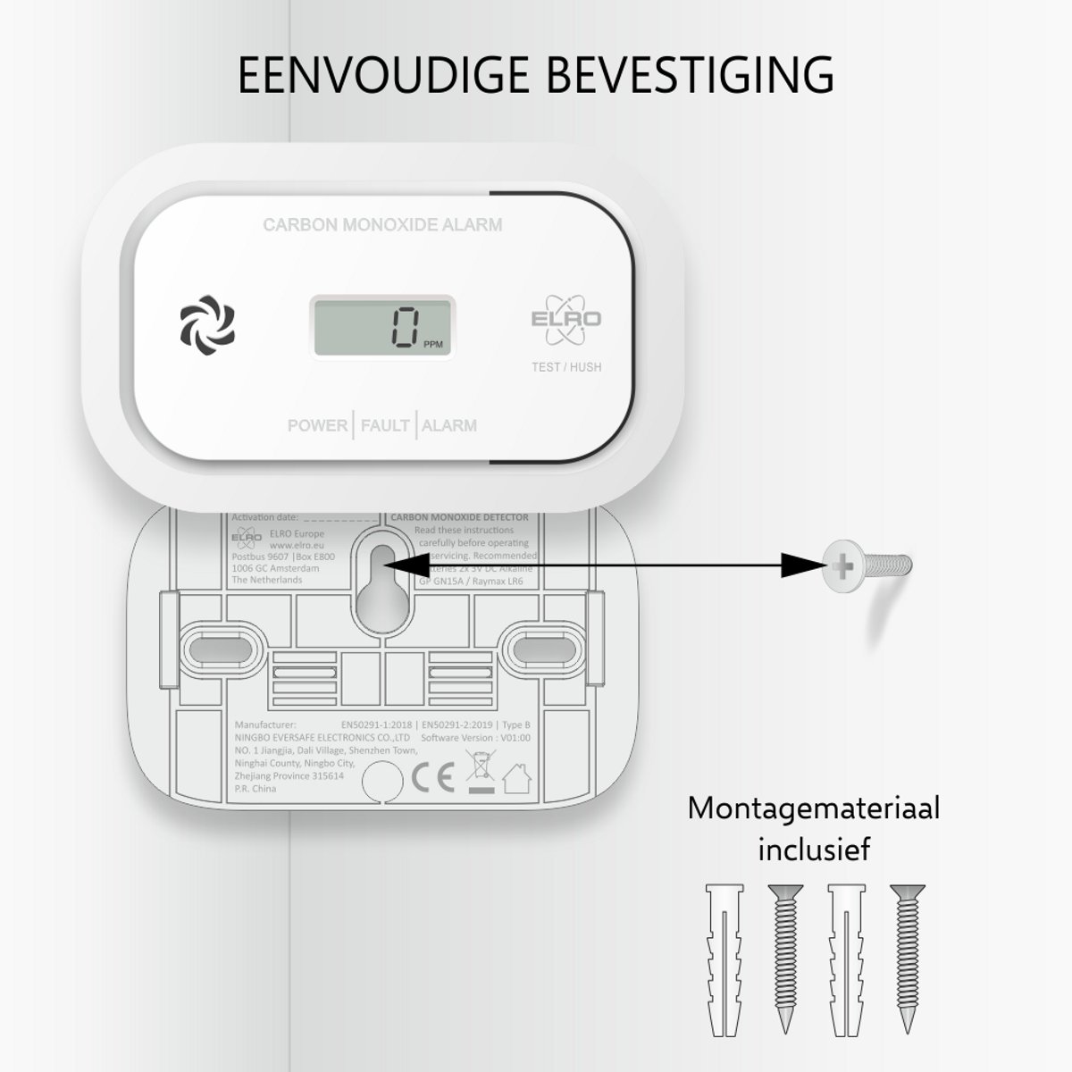 Elro Koolmonoxidemelder - 10 jaar batterij - Wit