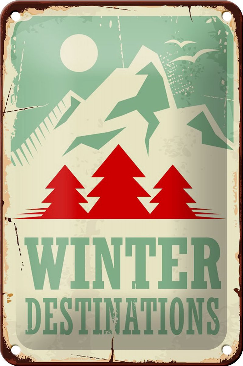 Blechschild Retro 12x18cm Ski winter destinations Abenteuer