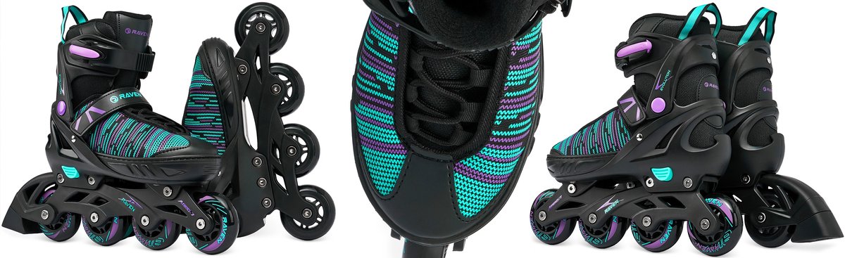 RAVEN Cande 3-in-1 schaatsen, verstelbaar maat 38-42, zwart/mint/violet
