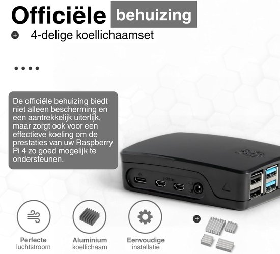 Miuzei Raspberry Pi 4 Starterkit – Behuizing, Voeding, HDMI, Ventilator, Koelers & Kaartlezer