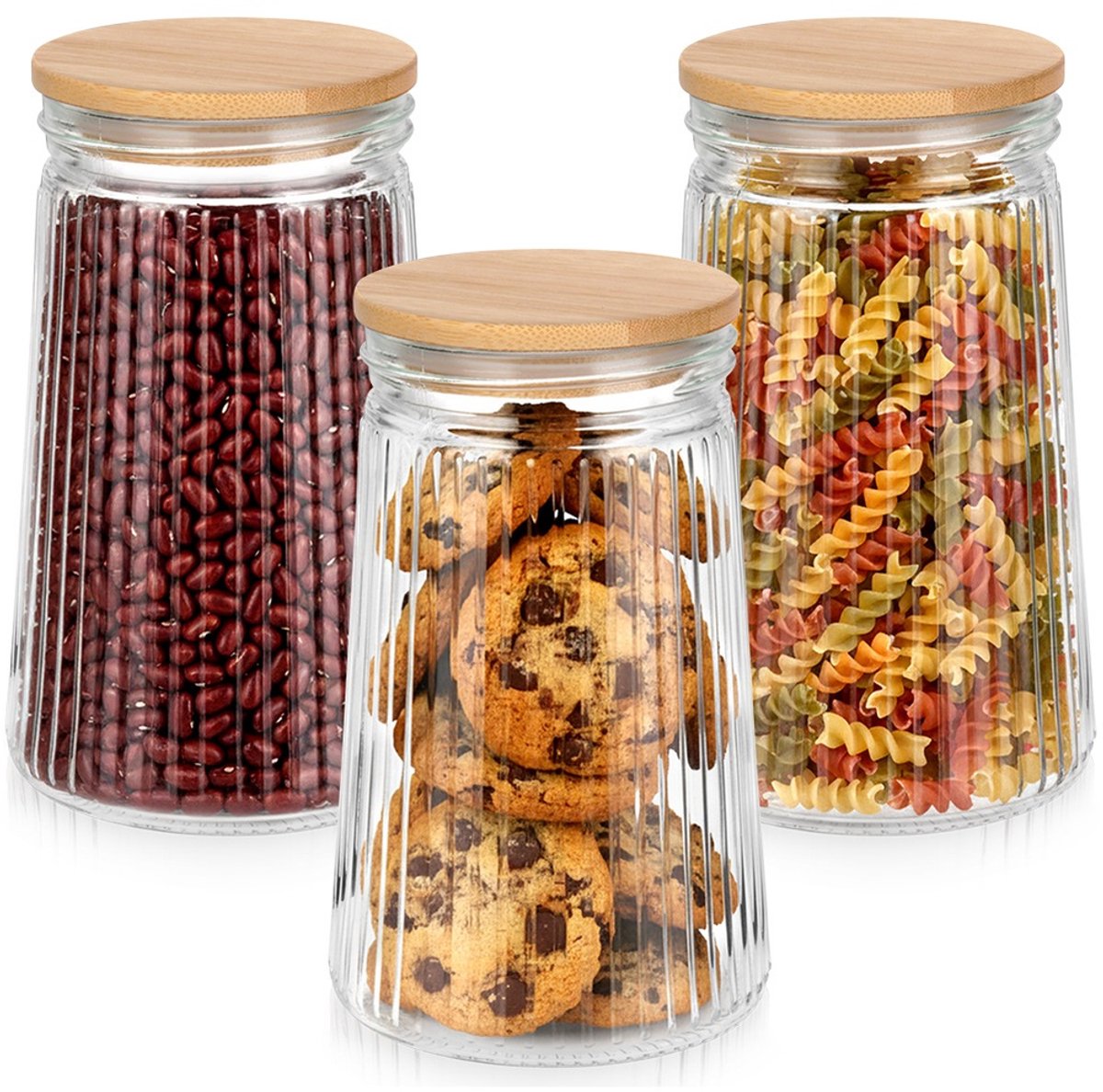 Voorraadpotten Glas met Deksel en Pakking 1 l 3 stuks - Container voor Losse Producten - Keuken - Voedsel - Doos