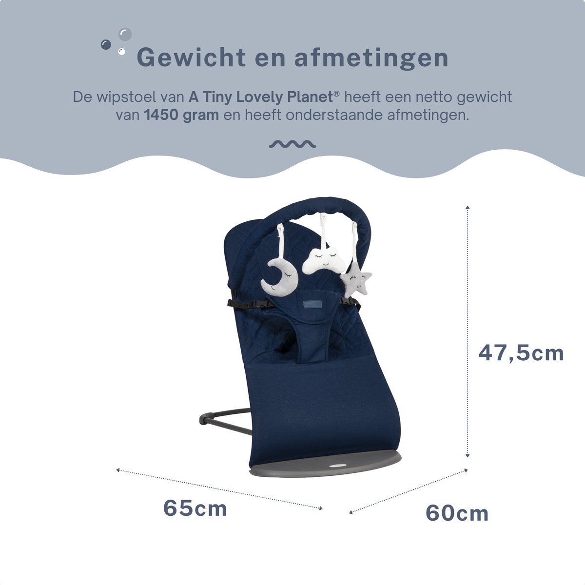 A Tiny Lovely Planet - Wipstoel - Babyschommelstoel - Baby Swing - Wipstoeltjes - 3 Verstelbare Hoeken - Donkerblauw – foto 3