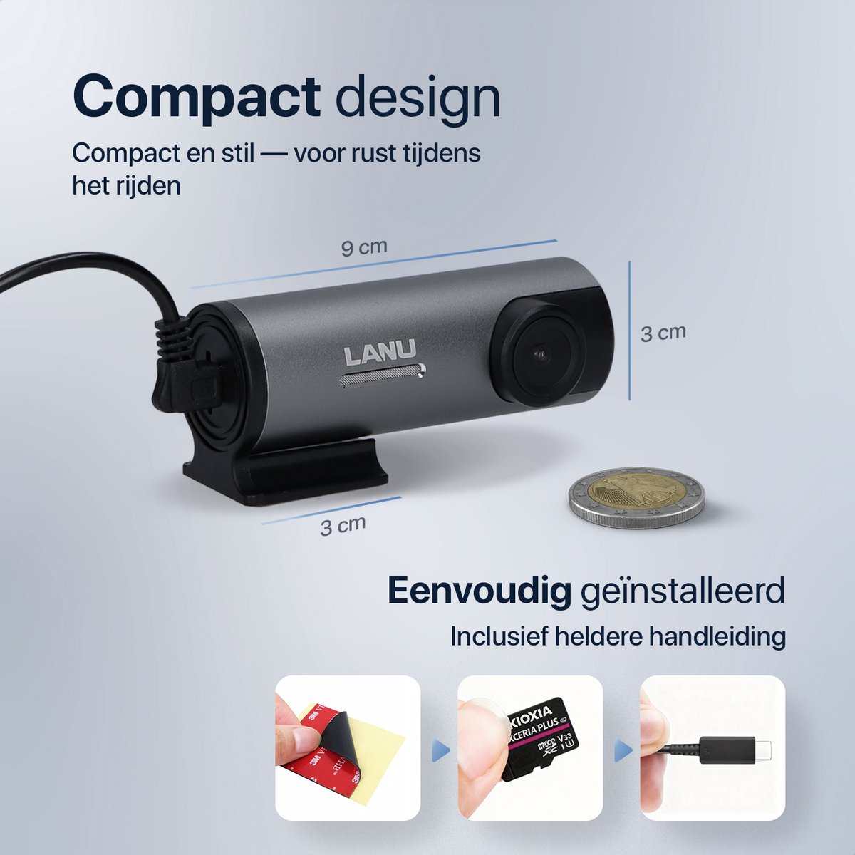 Dashcam, autocamera, 1080p, 6,9 cm (2,7 inch), groothoek van 170 graden, parkeermonitor