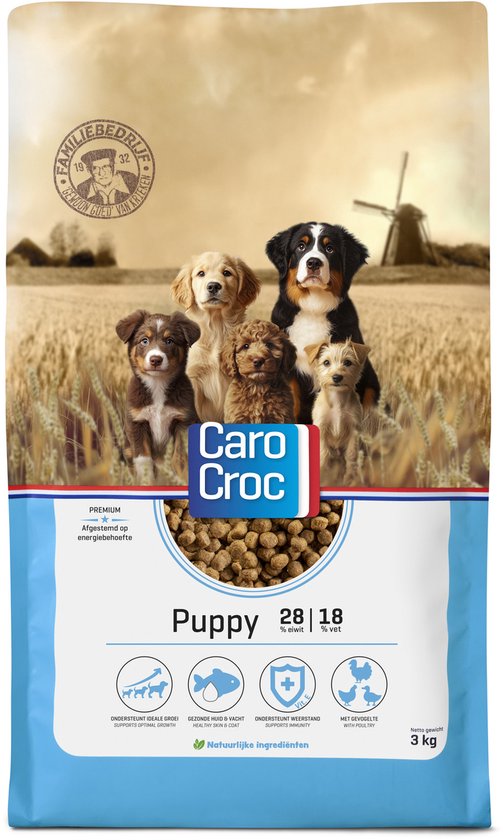 Carocroc Puppy Brokken 3kg - Licht Verteerbare Hondenvoeding - Compleet Puppyvoer met Omega 3 en 6