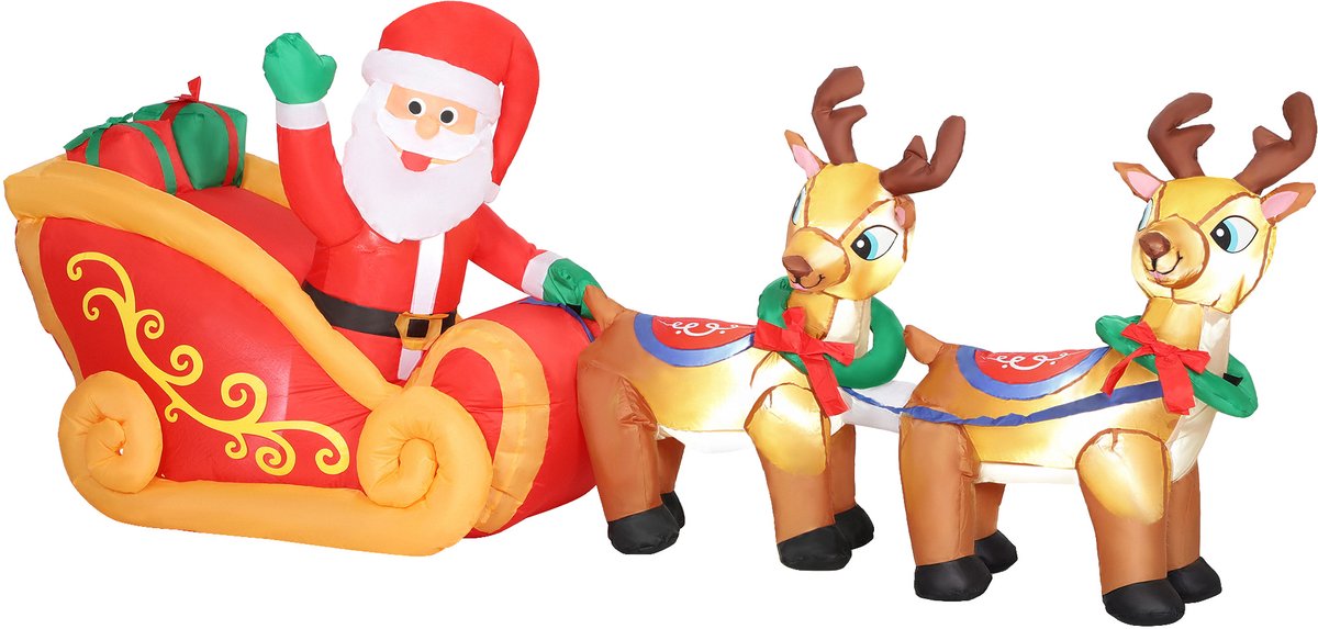 Outsunny-Opblaasbare Kerstman op Slee-Polyester-240x75x100cm-Rood en bruin