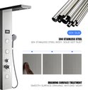 Gedetailleerde weergave van de led-atmosfeerlamp van een douchepaneel. Blauwe led-lampjes lichten op onder de douchekop.