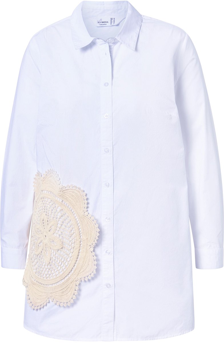 MIAMODA - Dames - Overhemdblouse Loose Fit geborduurde patch - Sneeuwwit - Maat 58