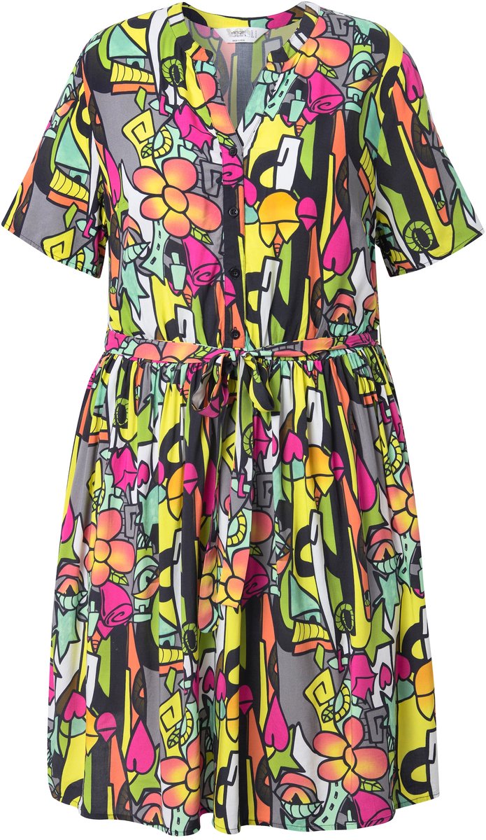 Angel of Style - Dames - Jurk A-lijn all-over print elastische taille - Antraciet - Maat 56