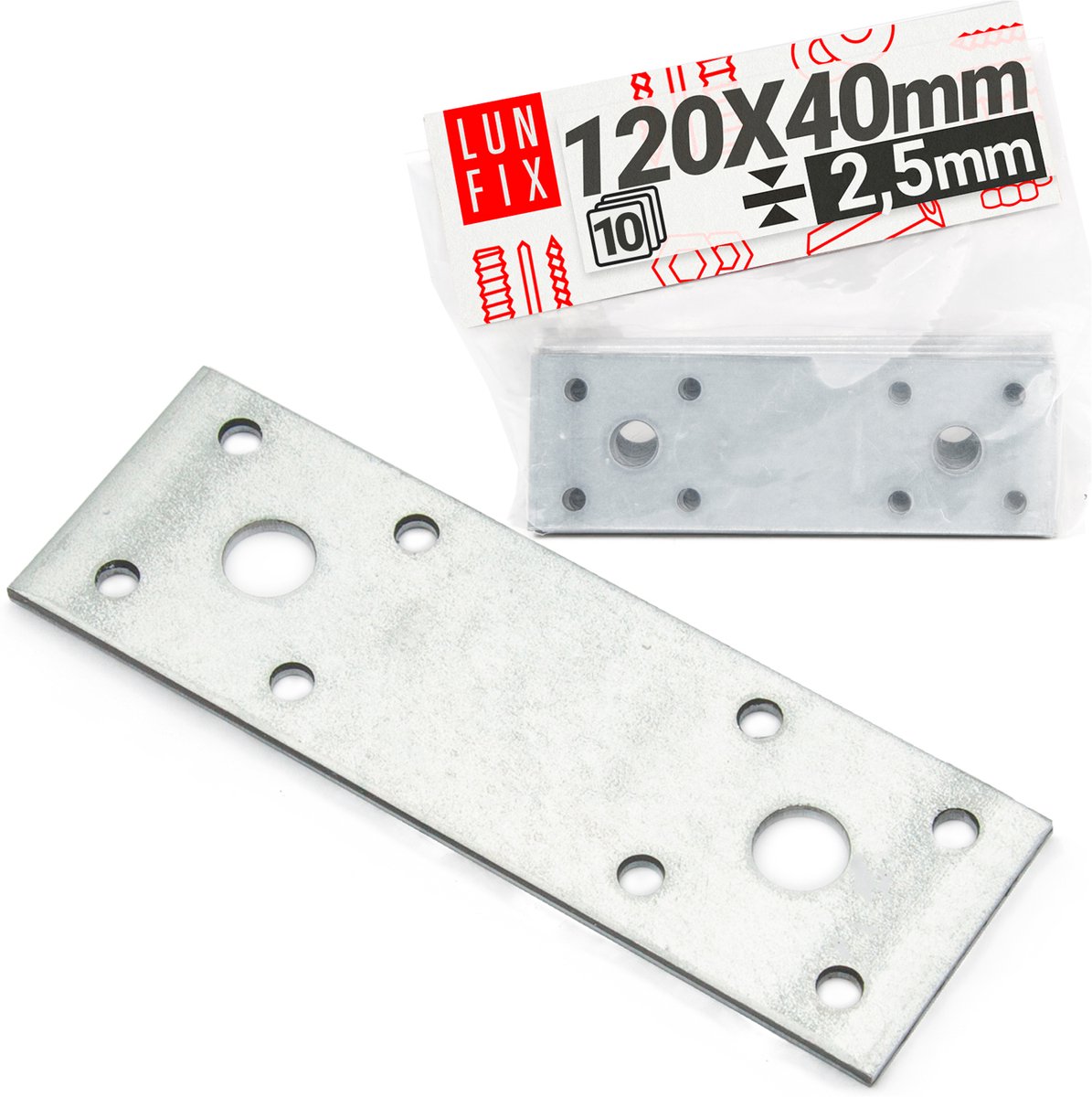 LUN FIX - Staalverbinder - Geperforeerd plaat - 120x40x2,5 - 10 stuks - Verzinkt