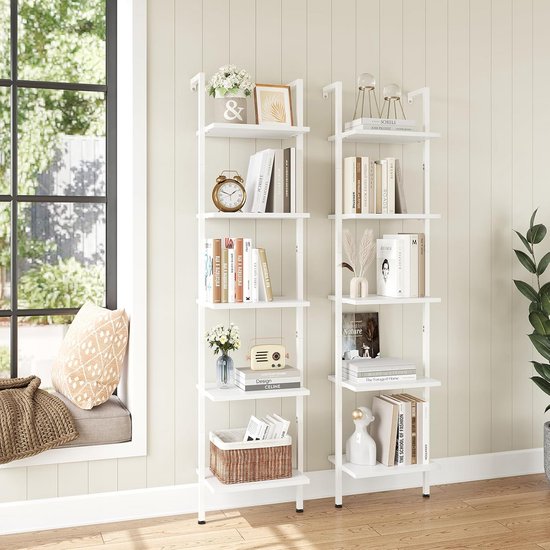 Wandmontage boekenplank ladderplank - 5-laags opslagrek met metalen frame - industriële zwevende wandplank - woonkamer keuken kantoor - 40 × 30 × 178