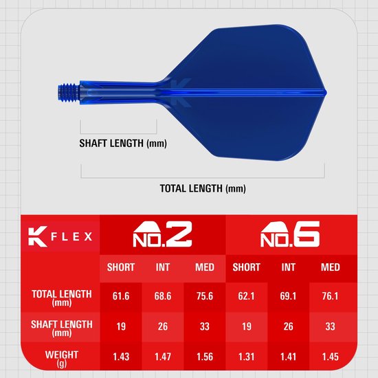 Target K-Flex Blue NO6 - Dart Flights - Short van Target — afbeelding 3