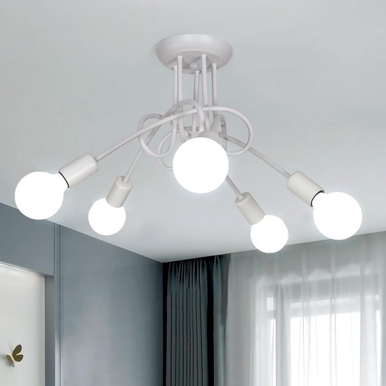 Comely Lamparas de Techo Vintage, Cromo Retro Ángulo Ajustable 180° E27 Plafon de Techo, 6 Luces Sputnik Lampara Colgante Metal para Dormitorio, Cocina, Pasillo