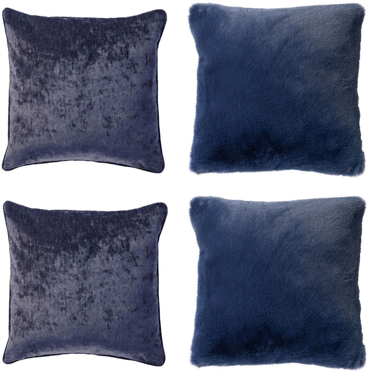 Dutch Decor KUSSENSET - 4-delig - Soft Elegance - 45x45 cm - inclusief binnenkussens - blauw - Met Ritssluiting – Decoratie set sierussens - Comfortabele kussentjes voor op de Bank