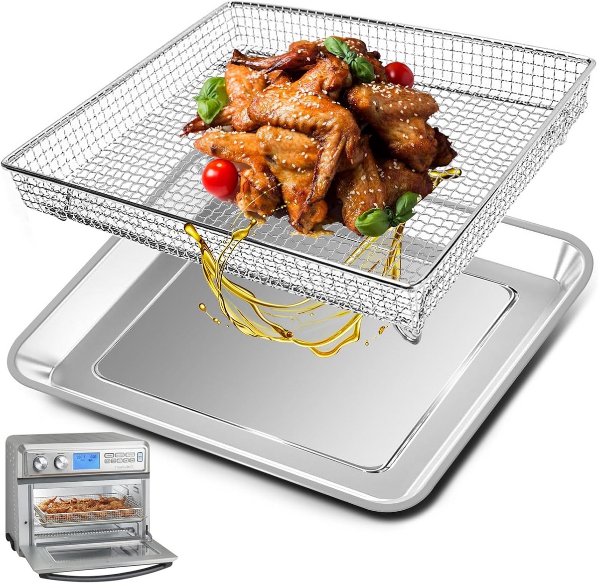 Vervangende RVS Lade voor heteluchtfriteuse, Ovenrek met Gaas voor 36.8 x 29.7 cm