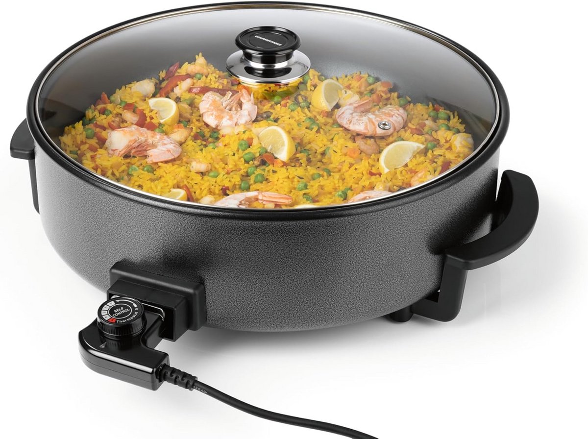 Elektrische Pizzapan XL 42 cm met Thermostaat - Multifunctionele Antiaanbakpan voor Feestjes