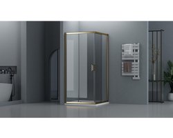 FugaFlow Efficiente Vetro Douchecabine - 90x90cm - vierkant - goud mat