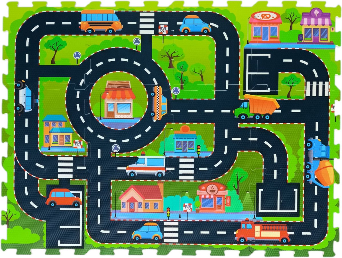 Autospeelmat - Speelmat Auto speelgoed - 12 Foam Puzzelstukken