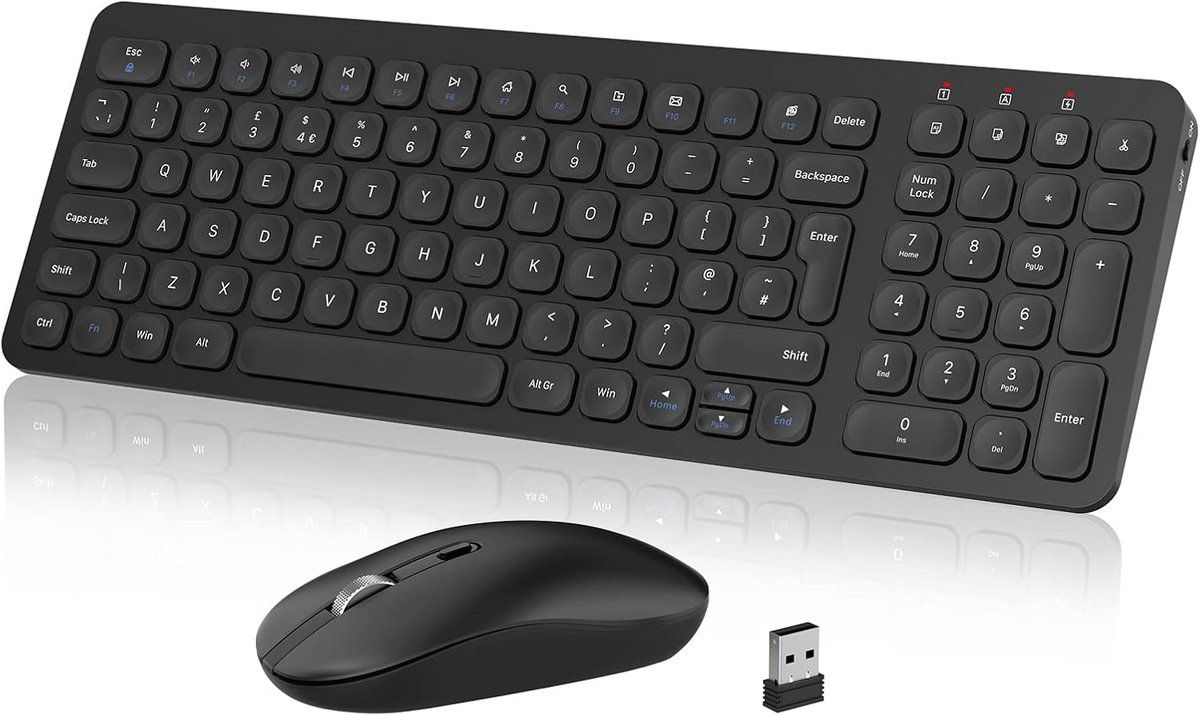 Draadloos Toetsenbord en Muis Combo met Numeriek Toetsenbord - Stille Muis en QWERTY Layout