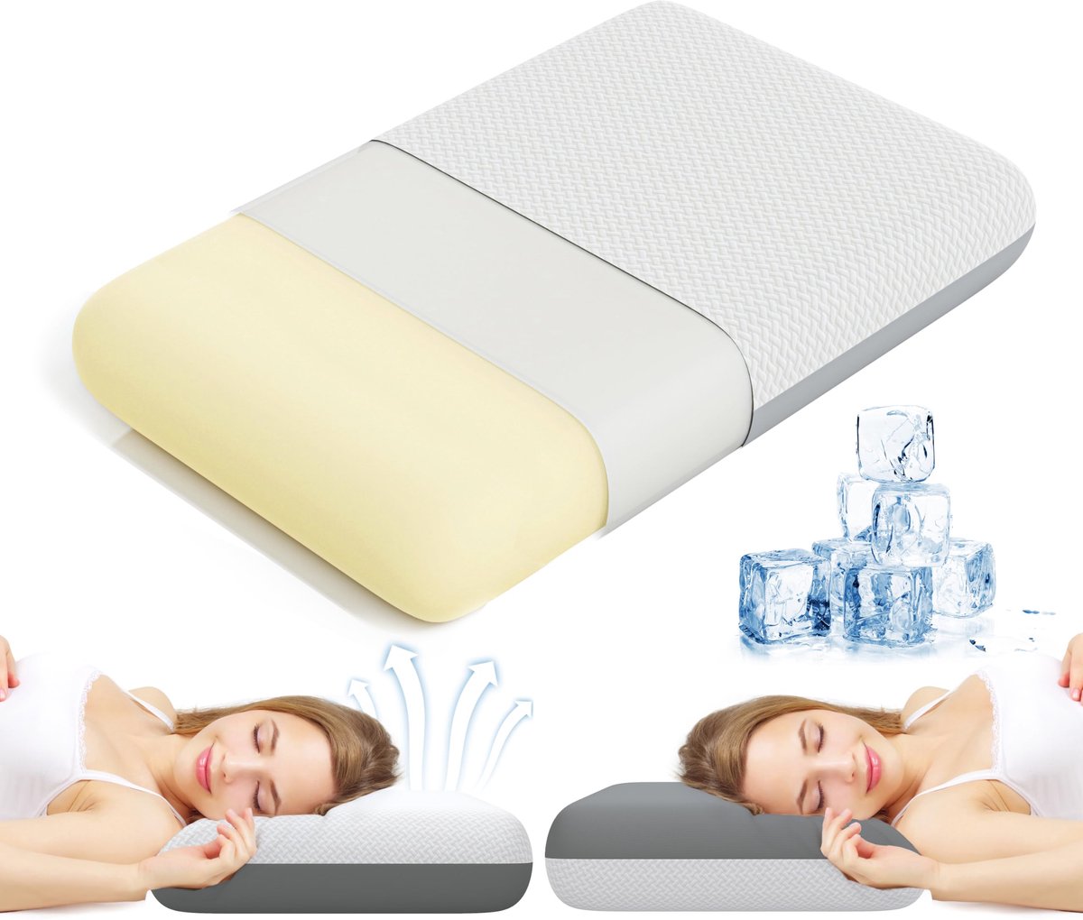Unyqoos Ergonomisch traagschuim kussen voor optimaal slaapcomfort en ondersteuning Wit