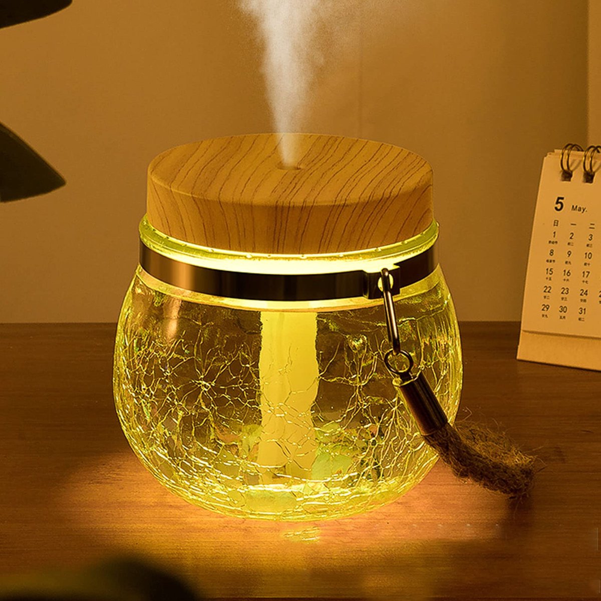 Desktopverstuiver, Glazen Luchtbevochtiger 400 Ml Grote Capaciteit, Stille Automatische Uitschakeling met Warm Licht voor Huishoudelijk Gebruik (Fockety0kiv4h71gp-11)