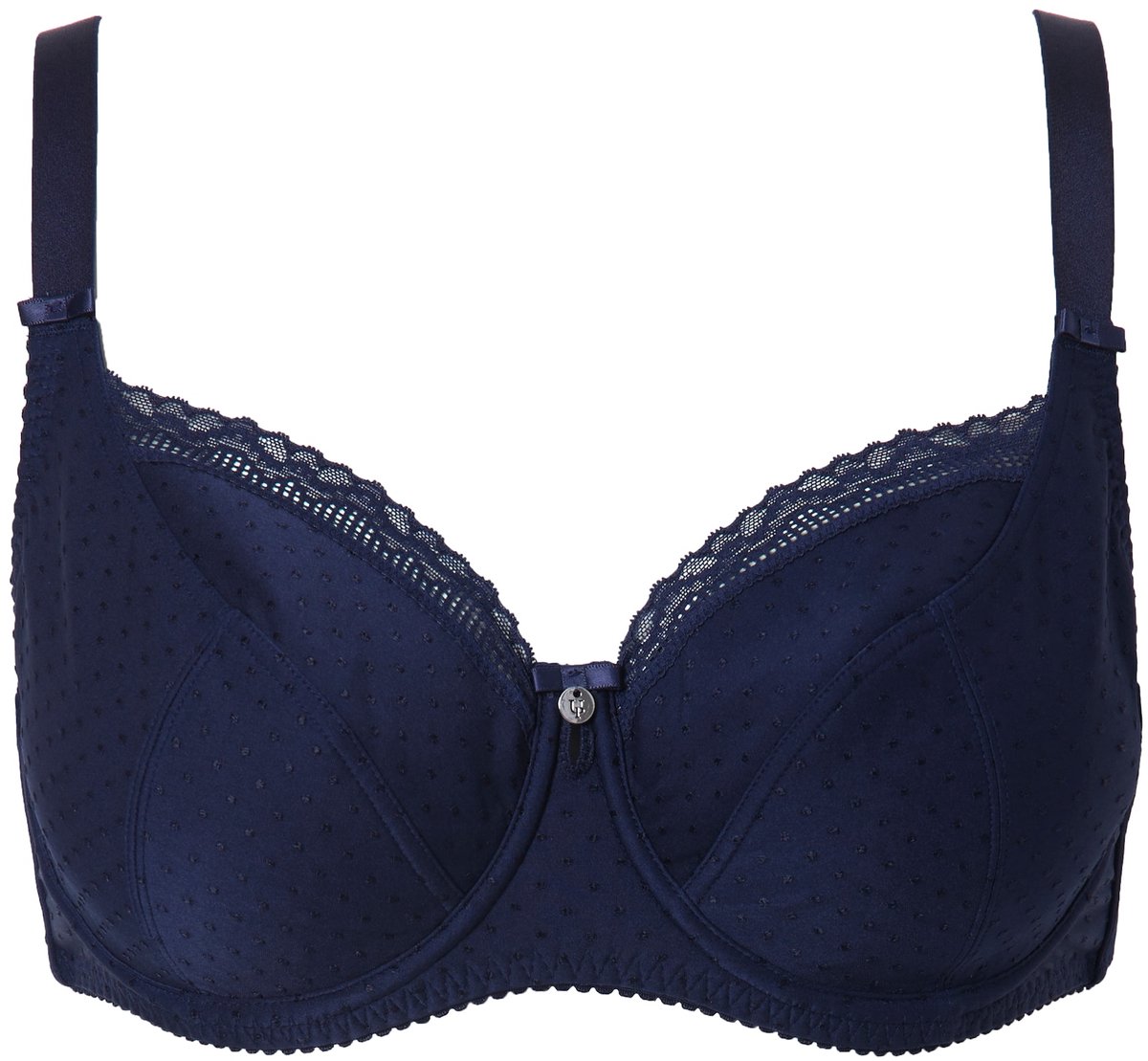 Ulla Popken Dames - Beugelbeha jacquard kanten rand - Nachtblauw