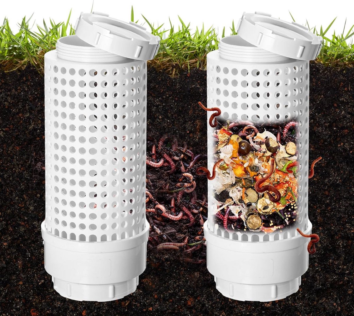 2x Ingegroeide Compostbak voor Wormen - Compacte Bak voor Tuin en Voedselafvalvermindering