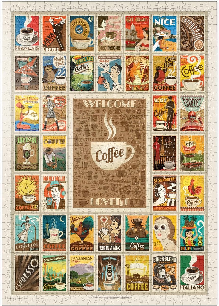 Koffiecollectie Puzzel 1000 Stukjes - Vintage Poster Ontwerp