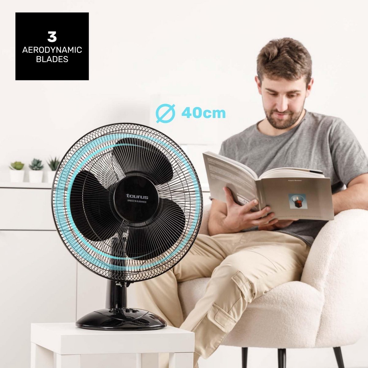 Stilstaande Tafelventilator 40 cm - Krachtige 45W Ventilator met 3 Snelheden en Oscillerende Functie – foto 4